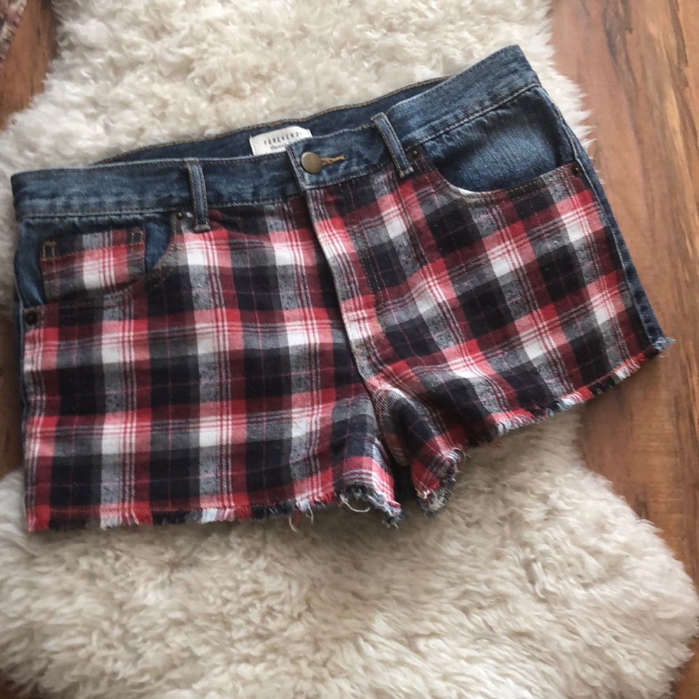 Forever 21 Plaid Denim Shorts